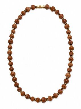 Brown Textured Bead Necklace with Antique Gold-Tone Spacers – African Jewelry